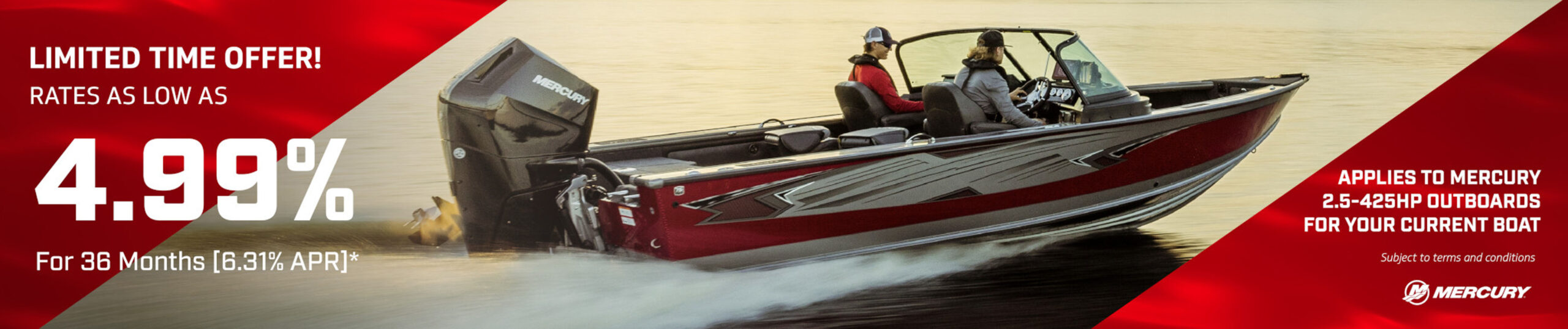 Mercury Marine finance, powered by Sheffield, Financing promo banner copywrite Mercury Marine