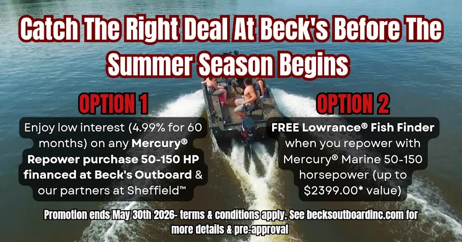 Catch the Right Deal Promotion - Special Financing Offer For Mercury Repower Customers at Beck's Outboard Inc from May 1 - May 30 2026